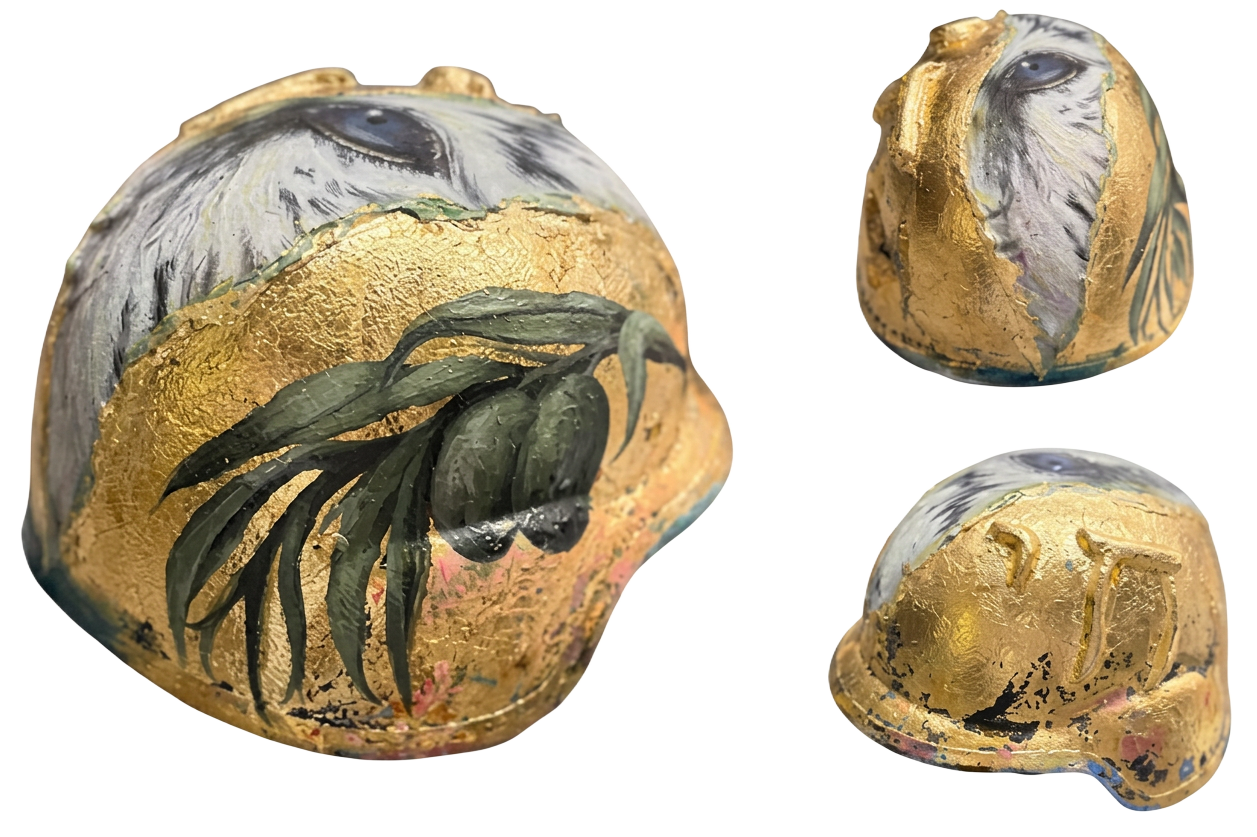 Chai — Only Stronger, helmet painted by Bar Ben Vakil, three views